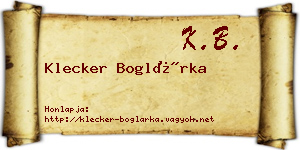 Klecker Boglárka névjegykártya
